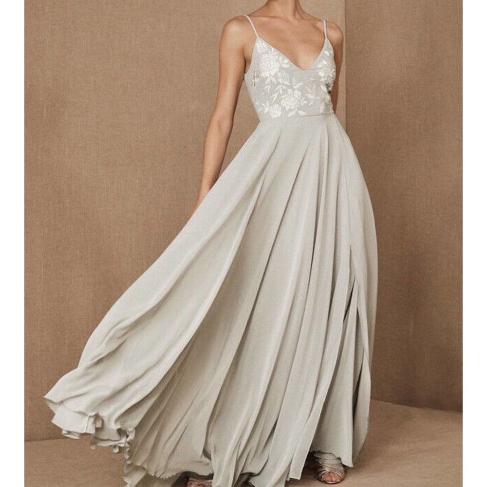 BHLDN Sadia Size 18 Embroidered Chiffon Floral Dress in Fog New